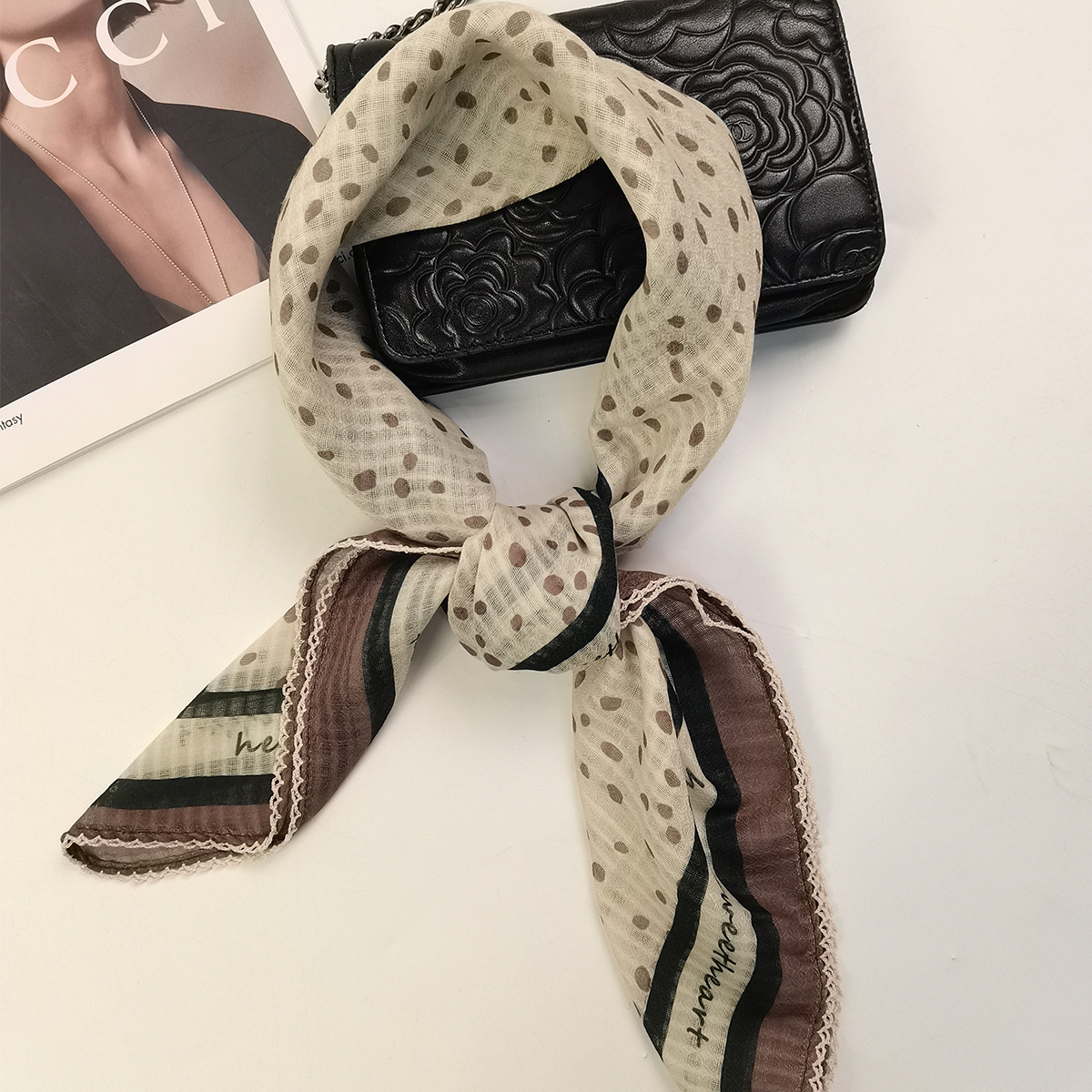 New Cross-Border Fashion All-Match Fresh Cotton and Linen Texture Printed Small Square Scarf Factory Wholesale
