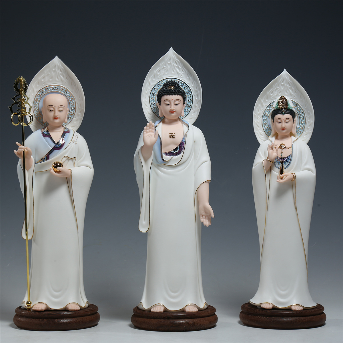 【上美】13寸娑婆三圣释迦牟尼佛地藏王菩萨观音菩萨佛像供奉摆件