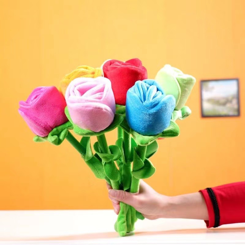 玫瑰花棒敲背棒亲肤毛绒玩具玫瑰花按摩敲背棒情人节花束多色可选