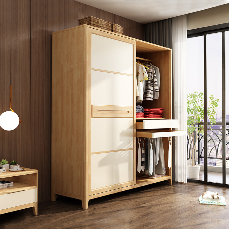 北欧衣柜简约现代经济型推拉两门衣橱小户型卧室简易实木组合柜子