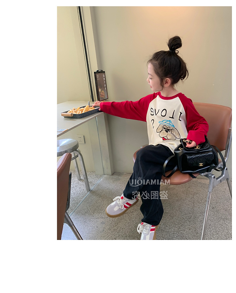 童装儿童韩系卡通印花T恤2024秋季新款女童宽松撞色插肩袖上衣潮详情11