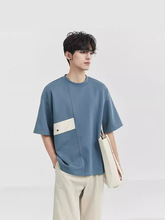 男装2024夏季新中式拼接设计感短袖T恤男士圆领韩版潮流宽松体恤