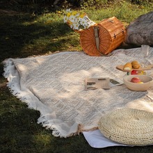 法式户外白色地垫野餐布草地露营毯子野餐垫拍照道具沙滩垫桌若云