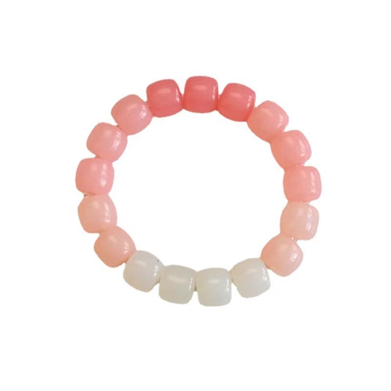 Gradient Color Bracelet Ice Transparent Beaded ~ Female Student Crafts Headband Bracelet Dual-Use Pink Buddha Beads Girlfriends' Gift Bracelet