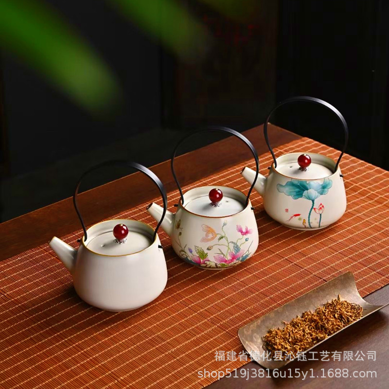 汝窑茶具提梁壶套装陶瓷开片可养大容量泡茶壶功夫茶具一壶二杯子