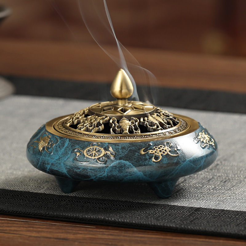 八宝吉祥铜香炉家用香薰炉香道打香篆檀香炉茶道摆件盘香炉沉香炉