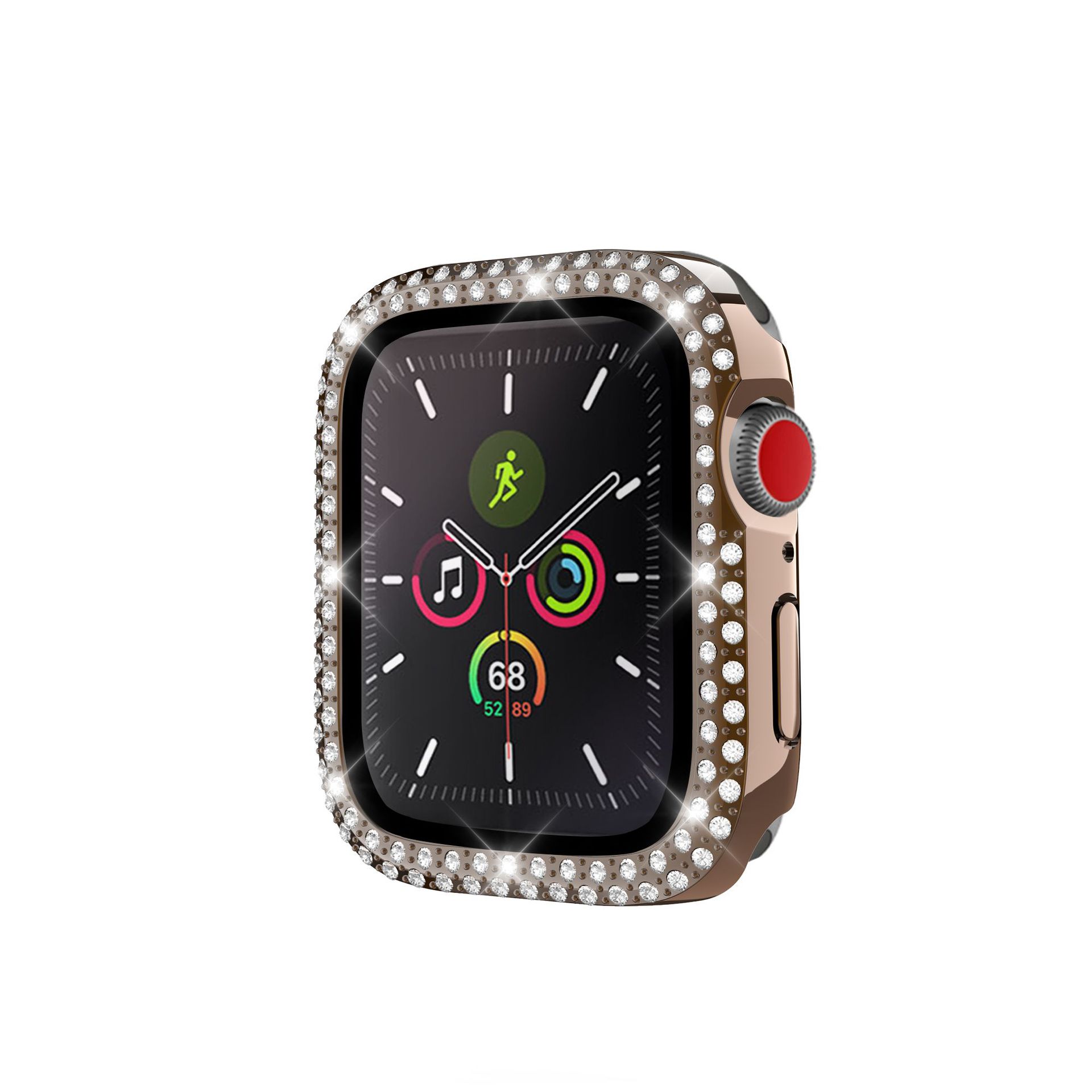 适用苹果手表保护壳双排镶钻电镀pc壳 钢化膜一体智能手表保护套-阿里