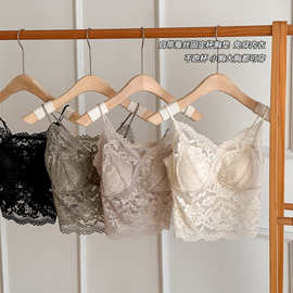 新款蕾丝吊带女带胸垫一体固定美背杯美背内衣打底背心上衣性感