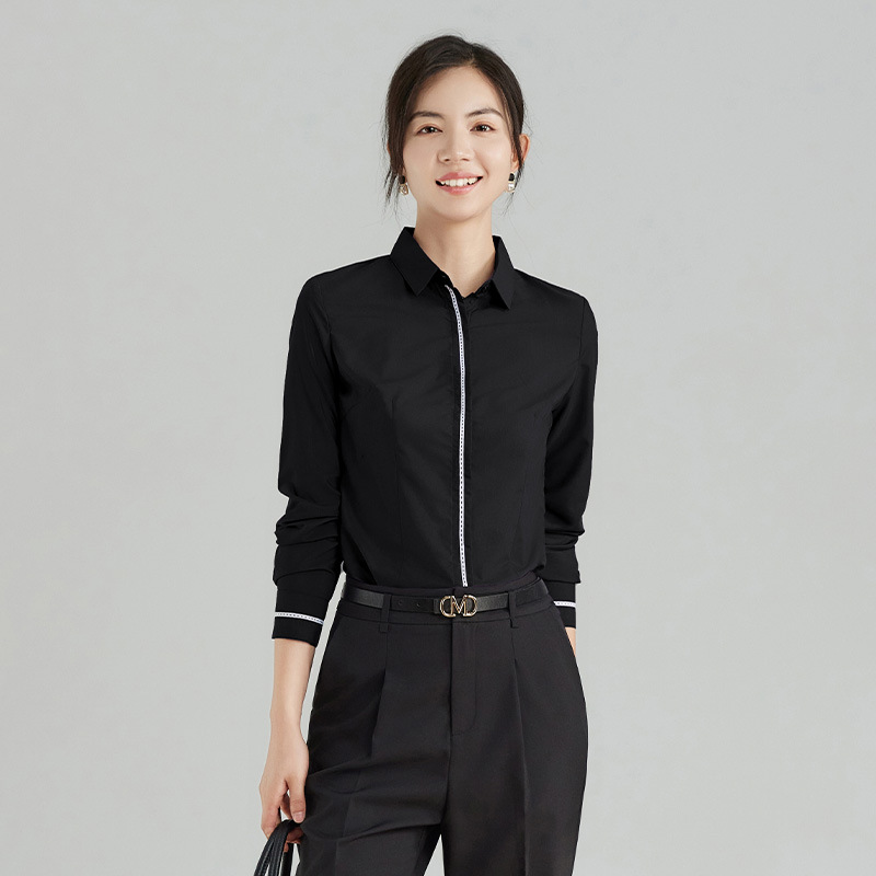 灰色长袖衬衫女夏季2024新款职业气质酒店前台接待工作服正装衬衣