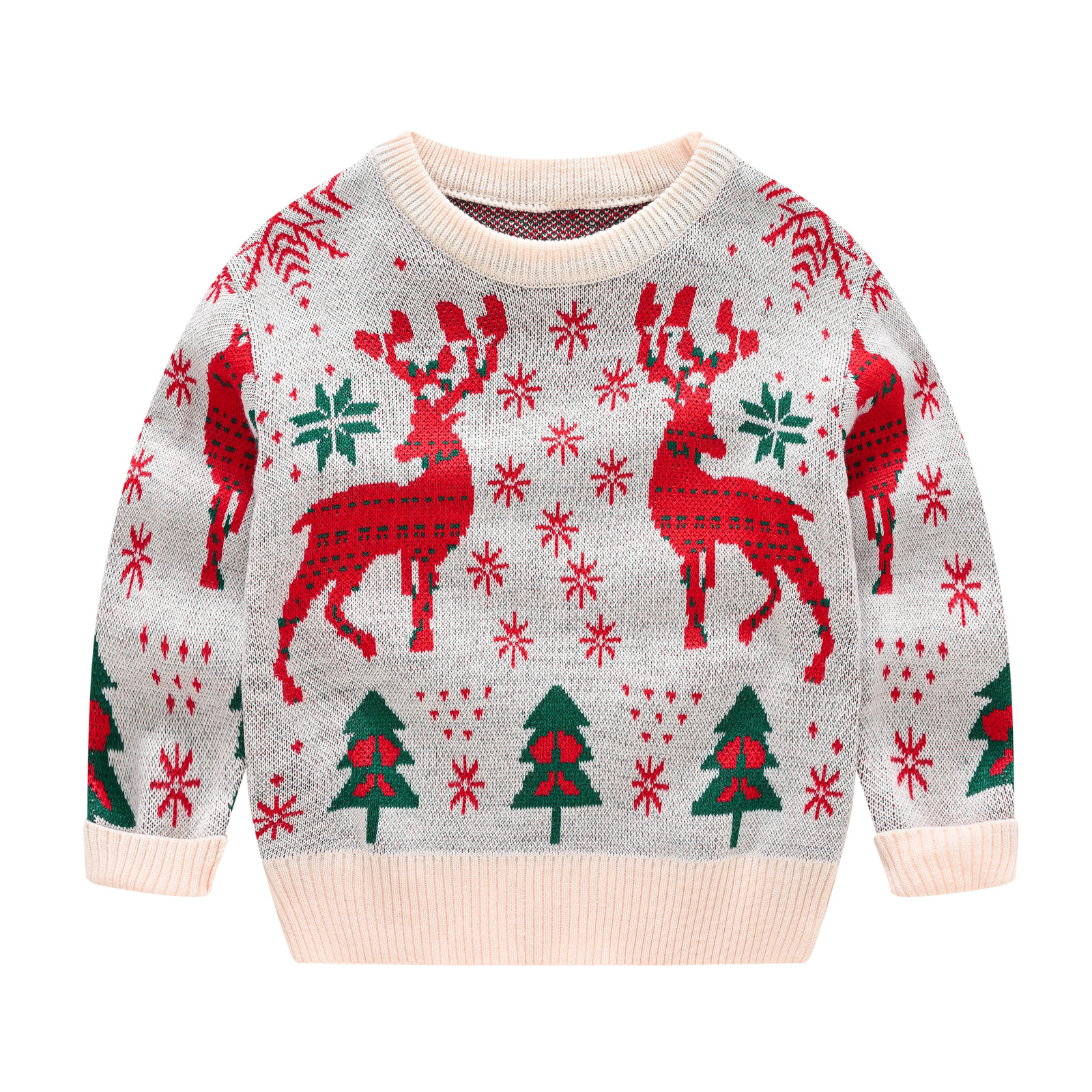 Kids' Sweater Men's and Women's Baby Cartoon Knitwear Children Elk Jacquard Pullover New Year Christmas Sweater