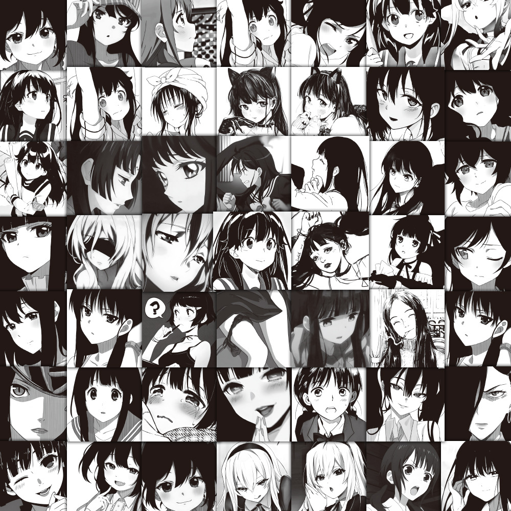 60张卡通漫画黑白女孩头像贴纸可爱水杯平板行李箱笔记本表情贴画