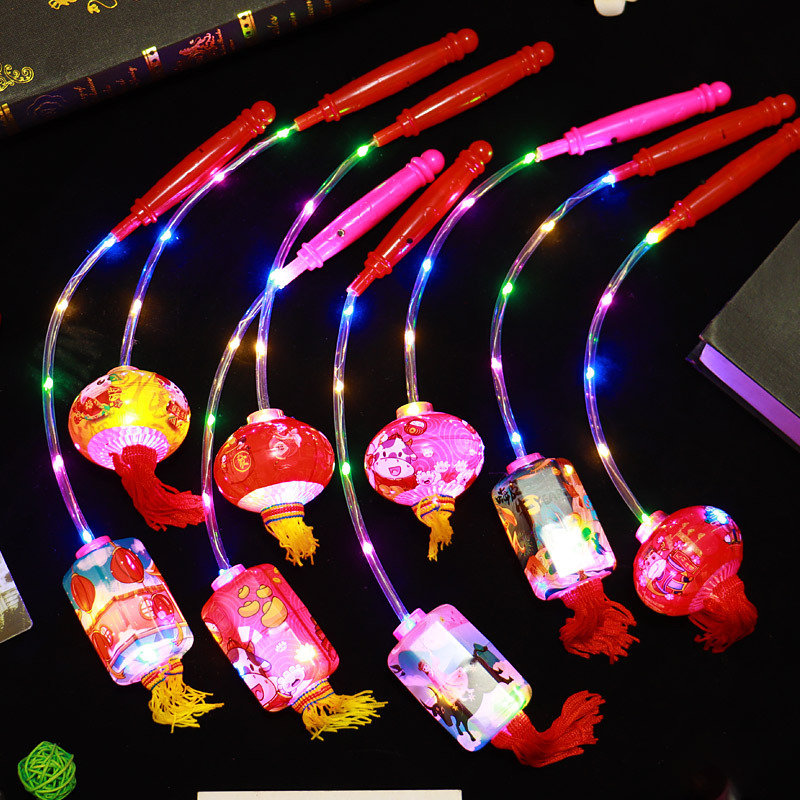 牛年元宵节闪光六角灯笼批发儿童音乐卡通手提灯笼发光玩具小灯笼
