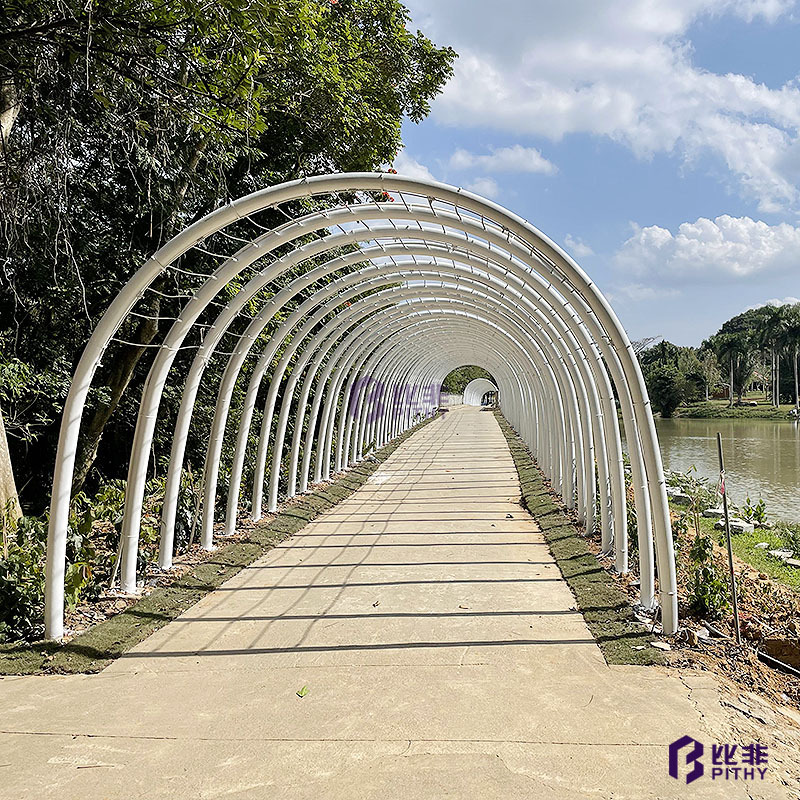 钢管曲面园林景观廊架公园户外不锈钢长廊 酒店金属廊架装饰工程