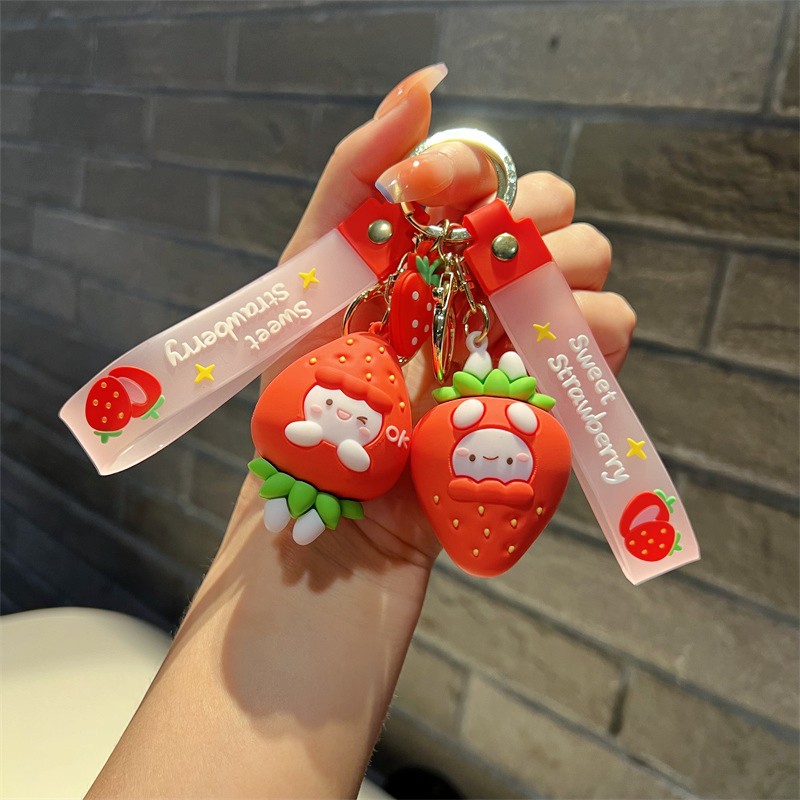 Genuine Creative Cartoon Strawberry Family Keychain Cute Strawberry Elf Key Chain South Bank Handbag Pendant Wholesale