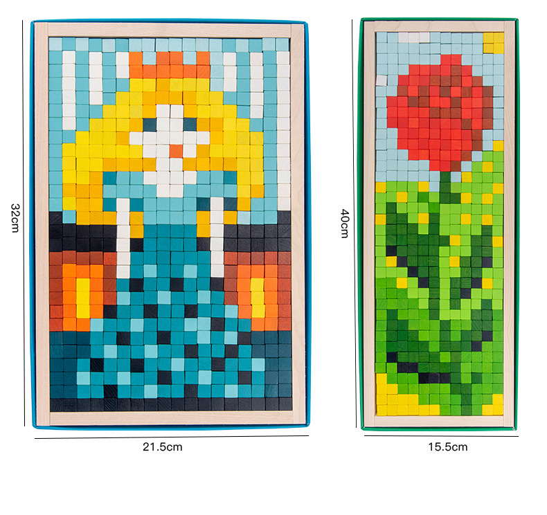 跨境新款儿童人物水果趣味马赛克像素拼图场景拼拼乐益智木质玩具