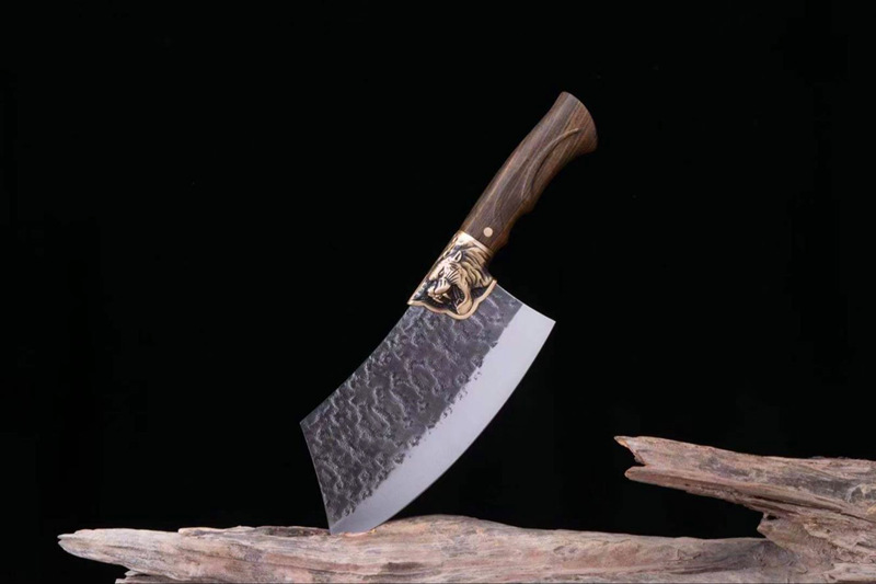 龙泉手工菜刀一体锻打切片刀弯款淬火纹不锈钢家用菜刀猛虎铜装