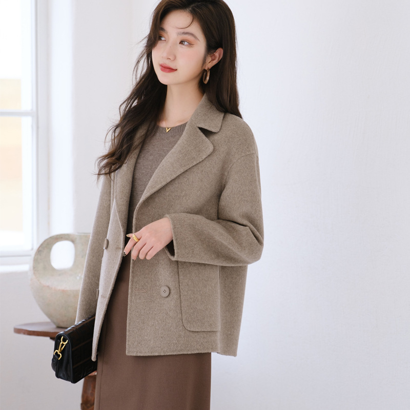 双面羊绒大衣女2021新款秋冬开衫小个子宽松高端气质短款毛呢外套