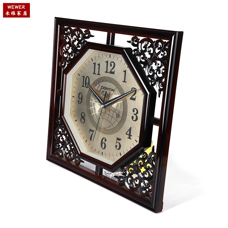 Kangtian Contin Chinese Style Rosewood Color Jump Second Scan New Chinese Domestic Sales Foreign Trade Wholesale Square Wall Clock