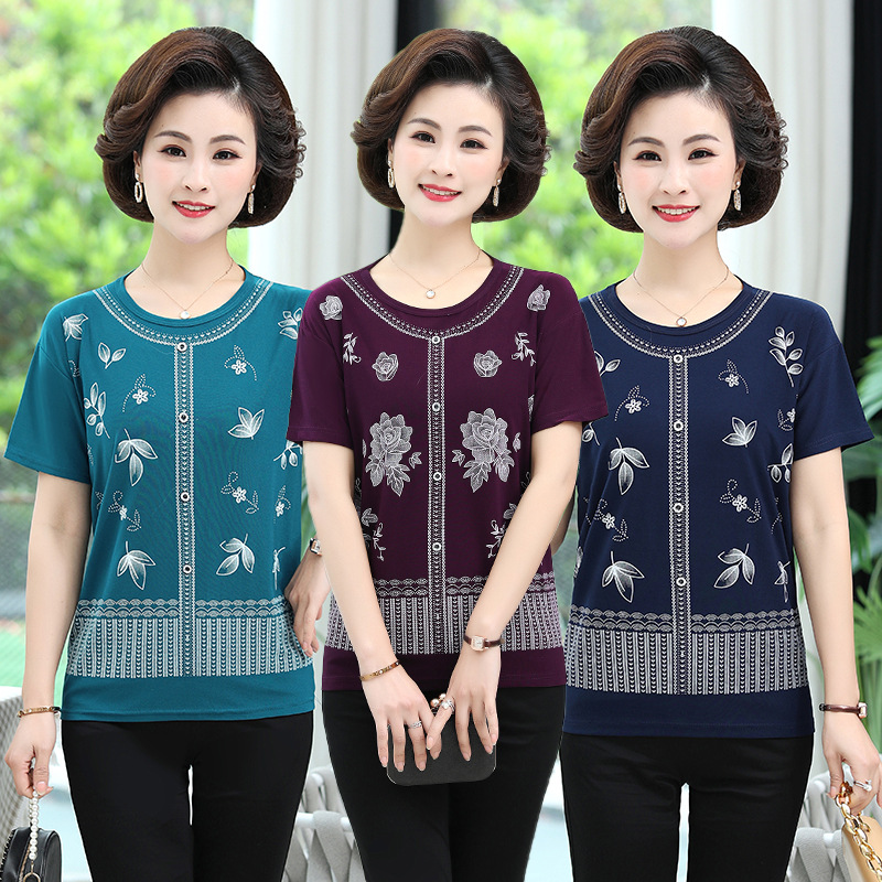 中老年人女装妈妈夏季t恤短袖地摊批发奶奶装上衣老太太衣服跑量