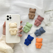 纯色立体硅胶小熊透明气囊支架网红懒人桌面折叠支撑手机指环扣