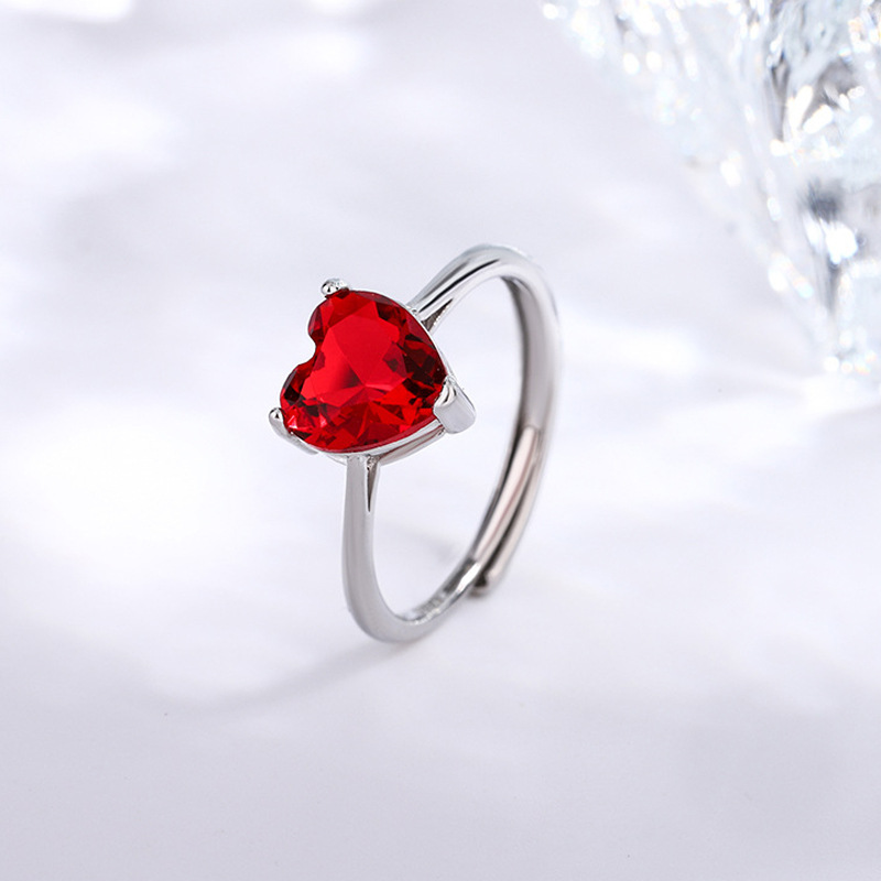 锆石心形戒指 韩版新款网红时尚甜美红色爱心食指环跨境热卖货源