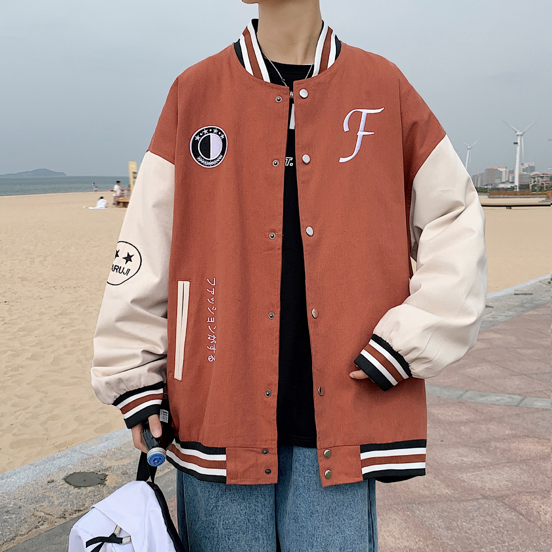 青年学生班服港风潮牌大码男装全刺绣棒球服夹克休闲宽松棉外套男