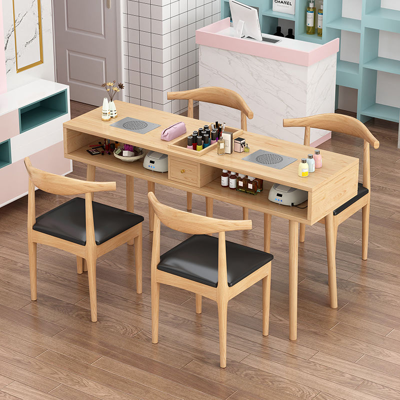 Solid Wood Nail Table Single Net Red Sun Nail Table with Embedded Vacuum Cleaner Mute Nordic Nail Table and Chair Set