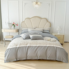 法式全棉四件套复古风花卉印花纯棉花边被套床笠款1.8m床上用品