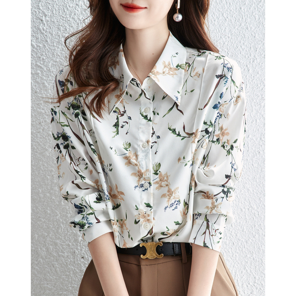 打底花衬衫女长袖潮图片