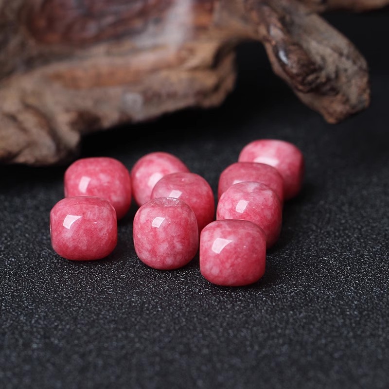 育奏 红纹石玉髓老型珠蔷薇石桶珠半成品diy手工饰品配件路路通批