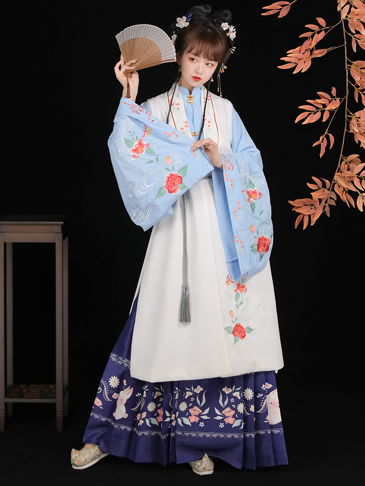 古风汉服女明制立领对襟长衫绣花比甲仿妆花马面裙2022秋季新款