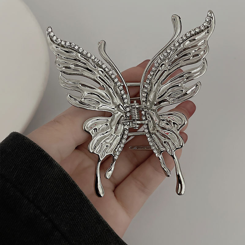 液态金属蝴蝶发抓后脑勺抓夹小众设计师夹子头饰发夹高级感鲨鱼夹