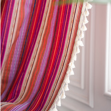 波西米亚彩虹条纹提花窗帘成品 免打孔半遮光飘窗帘布