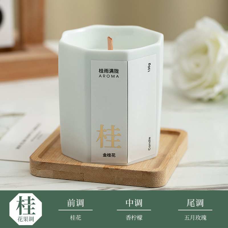 Ziqian Ceramic Octagon Cup Household Soy Wax Decoration Holiday Gift Smoke-Free Fragrance Hand Gift Box Aromatherapy Candle