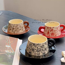 法式中古风繁花小众礼物咖啡杯碟套装陶瓷拿铁杯马克杯下午茶水杯