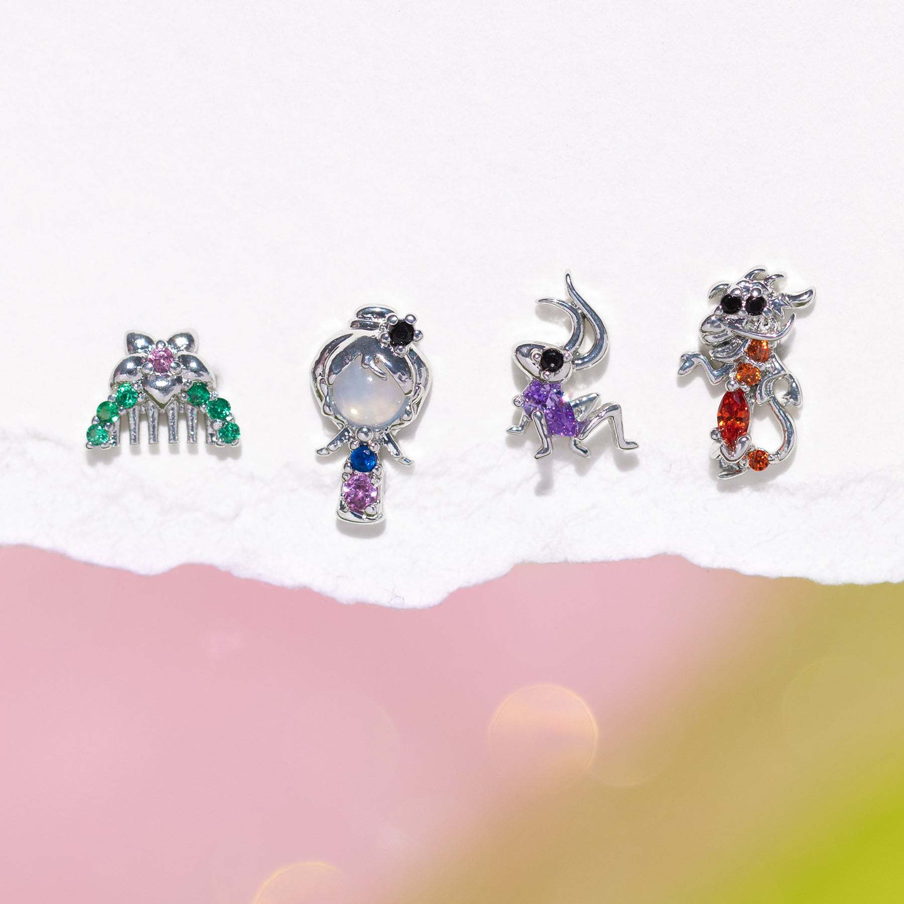 Cross-Border Hot Sale New 925 Silver Needle Set Earrings Creative Cartoon Character Micro Inlaid Color Zirconium Animal Earrings Wholesale