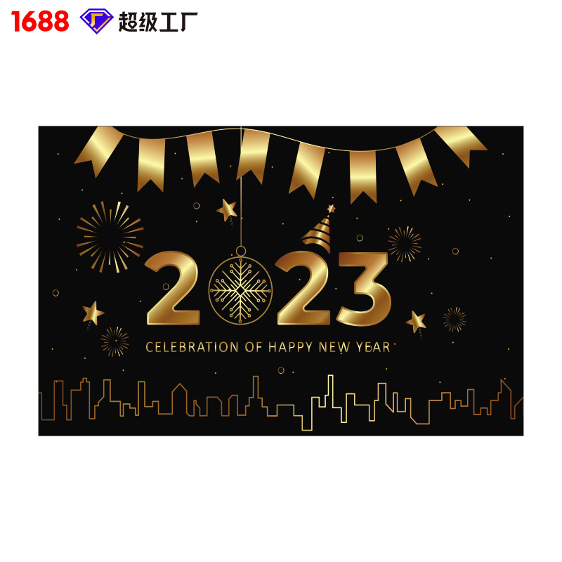 New 2023 New Year Banner Background Fabric New Year Celebration Decorations Black Gold Series New Year Background Tapestry Flag