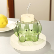 明尚德创意拿捏吸管杯子玻璃杯高颜值可爱带盖玻璃吸管礼品水杯