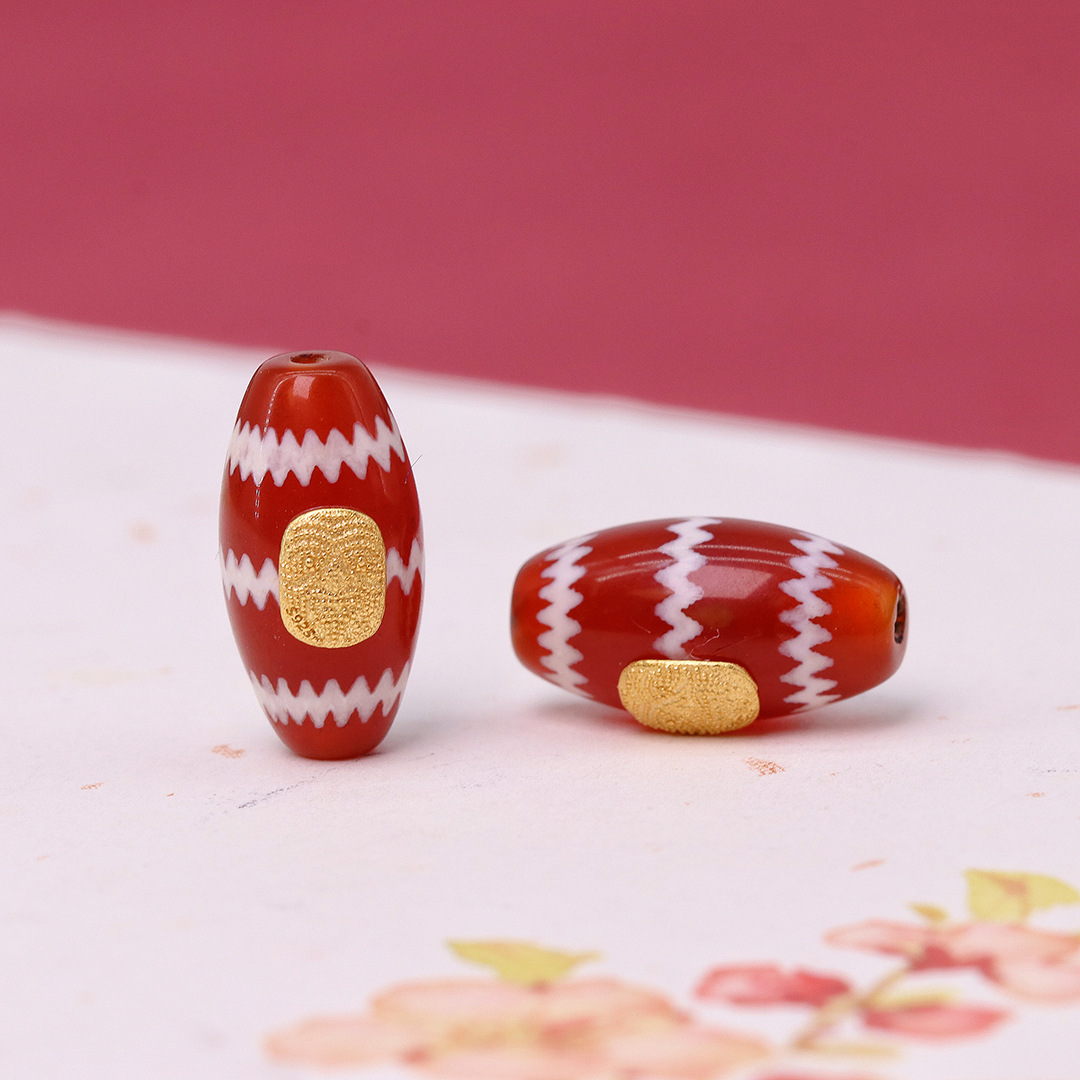 Gufa Alluvial Gold Zaki Spacer Beads Accessories Bracelet Accessories Xiangyun Tibet Beads South Red Barrel Shaped Bead Bracelet Beads Accessories Agate Parts