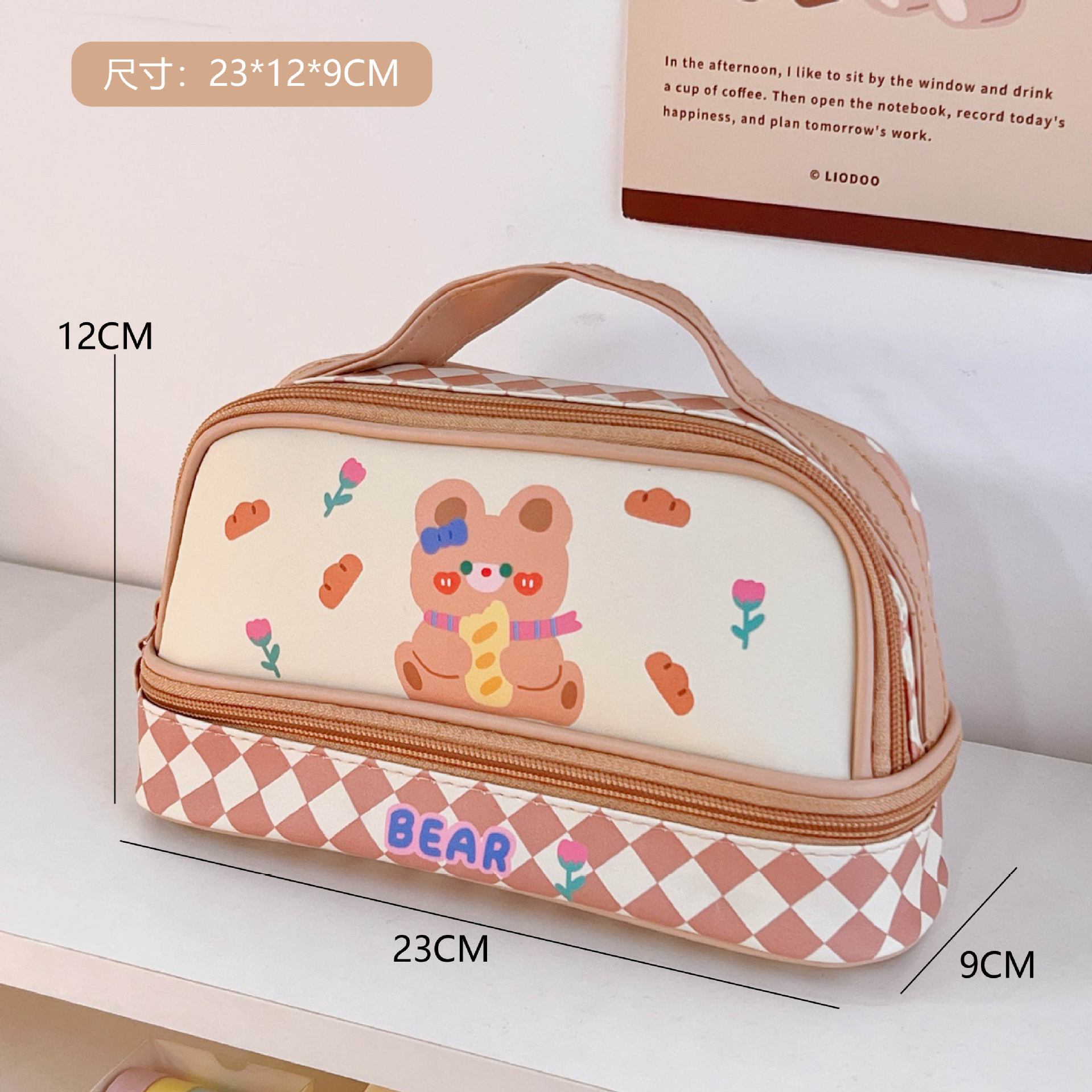 Cartoon Large Capacity Pencil Case Wholesale Student Handheld Pencil Case Double Layer Storage Bag Cute Simple Cosmetic Bag Stationery Box