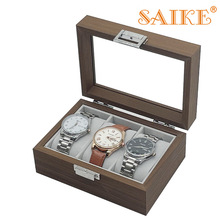 现货批发黑胡桃纹木质3位手表收纳礼品盒3只装手表收纳展示箱厂家