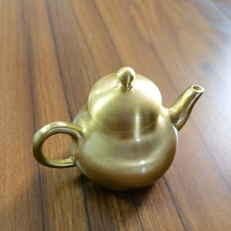 黄铜小茶壶养生功夫茶壶铜器摆件仿古迷你小铜壶手把壶黄铜茶具
