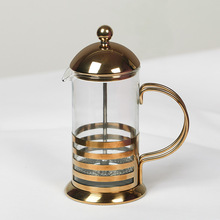 源头厂家直供复古镀金不锈钢耐热 玻璃法压壶咖啡壶法式压滤壶