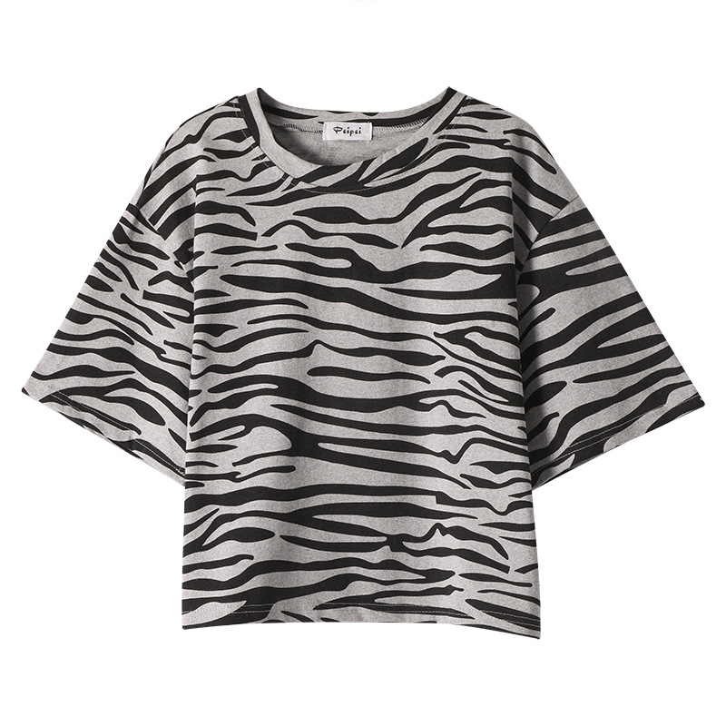 2022 Summer New Korean Style Loose Zebra Pattern Age-Reducing O-neck Short Pullover Short Sleeve T-shirt Female Student Top