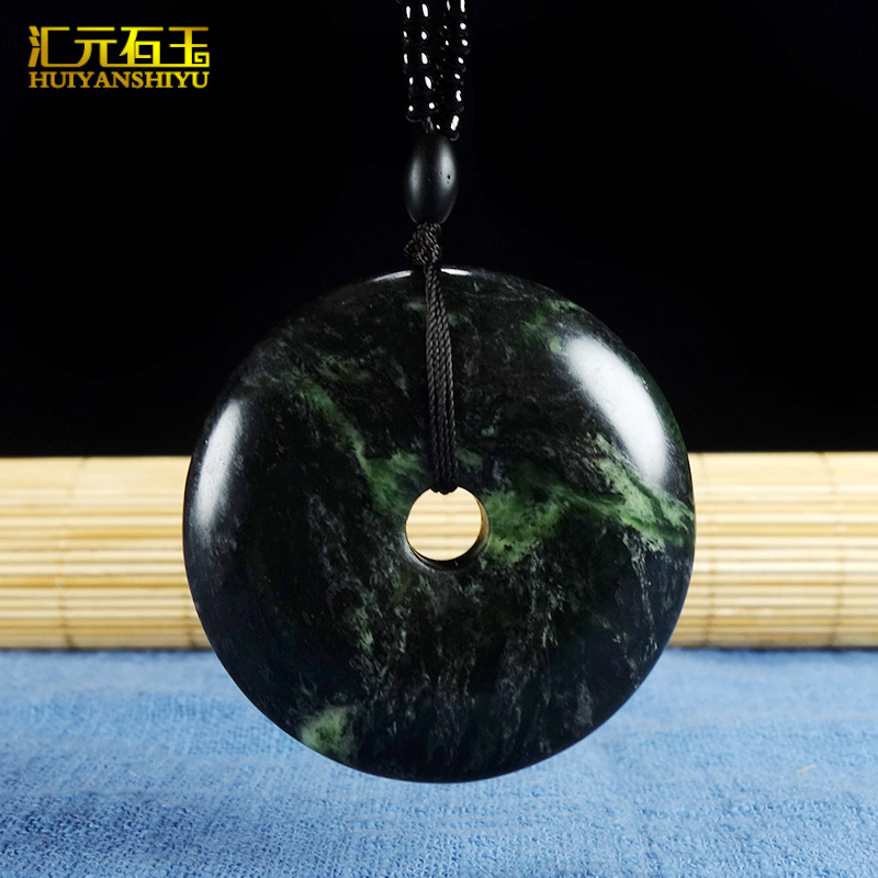 藏玉药王石蛇纹玉平安扣无事牌吊坠天珠平安牌橄榄绿墨玉陨石挂件