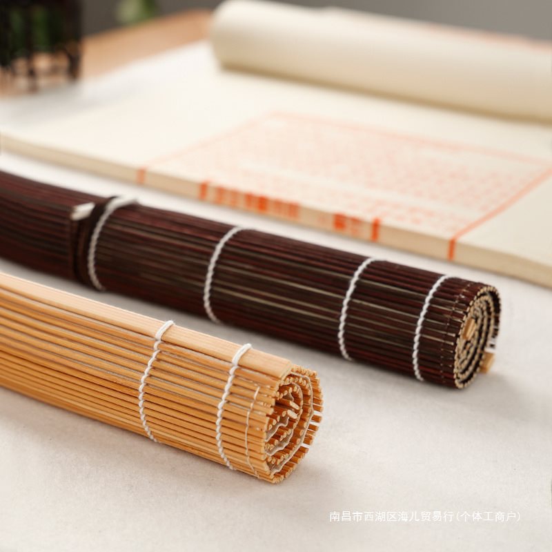 大容量笔帘毛笔便携袋 笔帘卷 毛笔笔袋竹制笔帘 竹色透气樱香笔