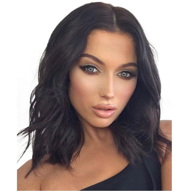 非洲外贸新款假发女欧美短发bobo头中分刘海中长大波浪黑色短卷发