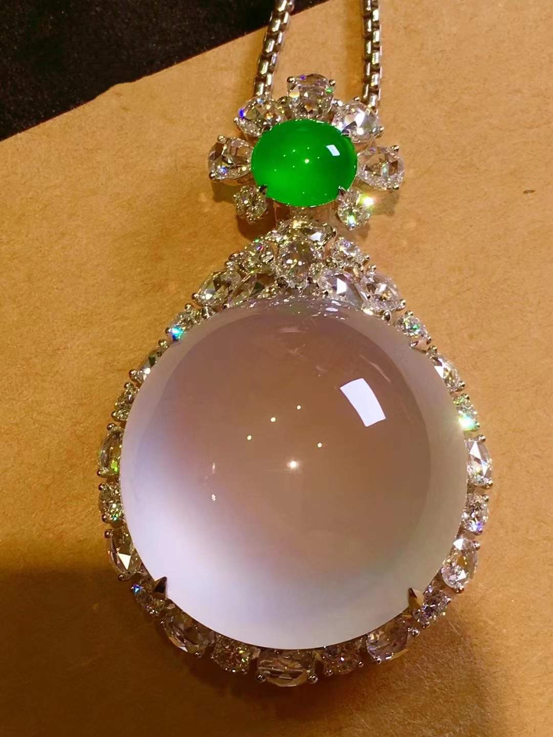 天然a货冰种翡翠蛋面吊坠老坑缅甸玻璃种玉坠子项链金镶嵌带证