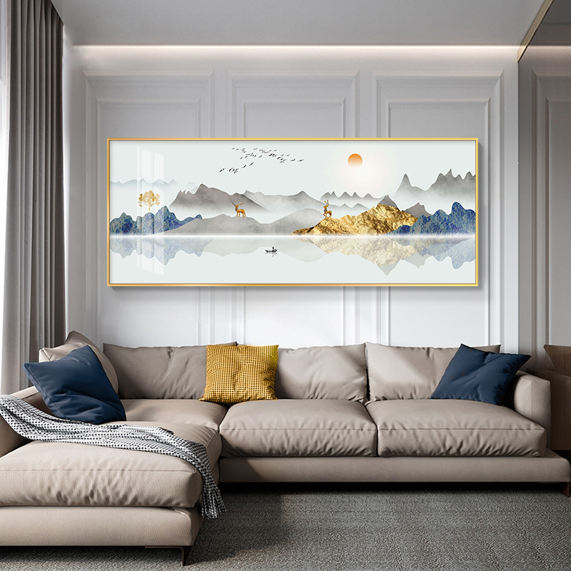 现代简约客厅山水沙发后面背景墙面装饰壁画挂画轻奢风大气靠山图