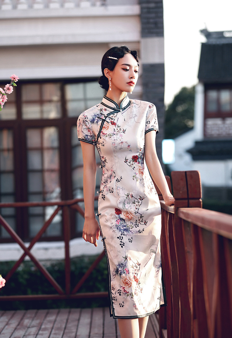 2021简丽美新品立领修身婉约端庄旗袍 醋酸优雅时尚现代改良旗袍